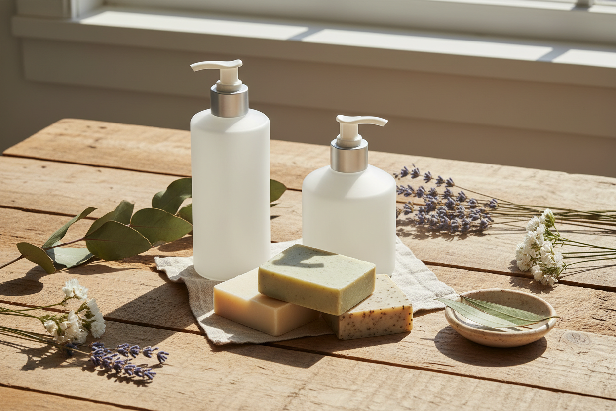 no hands and plain lotion bottles